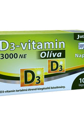 JutaVit Vitamin D3 3000 IU Olive supplement box, supports calcium absorption and healthy bones.